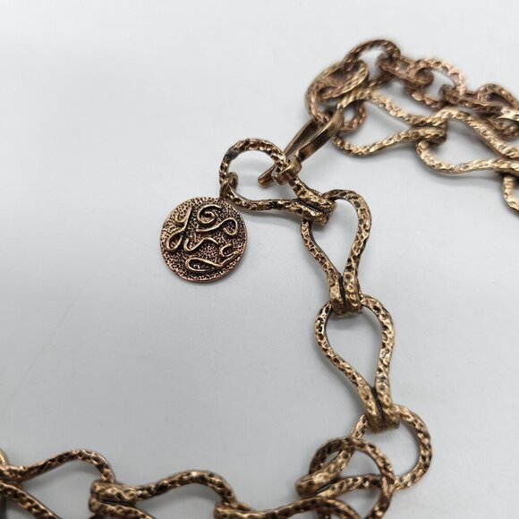 Vintage Designer Gold Tone Coin Necklace With Angel Motif Turquoise Accents - Picture 8 of 11